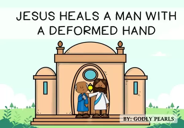 Jesus heals a man with a deformed hand